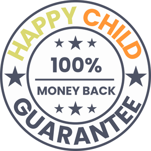 100% Happy Child Guarantee badge with money-back promise – reassurance for parents purchasing baby gear, children's toys, and nursery furniture from trusted online retailer.