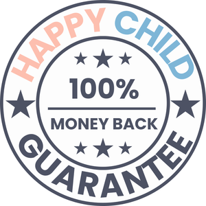 100% Happy Child Guarantee badge with money-back promise – reassurance for parents purchasing baby gear, children's toys, and nursery furniture from trusted online retailer.