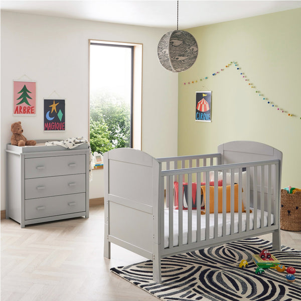 Babymore Aston 2 Piece Nursery Set | Drop Side Cot Bed & Chest Changer with Storage babymore