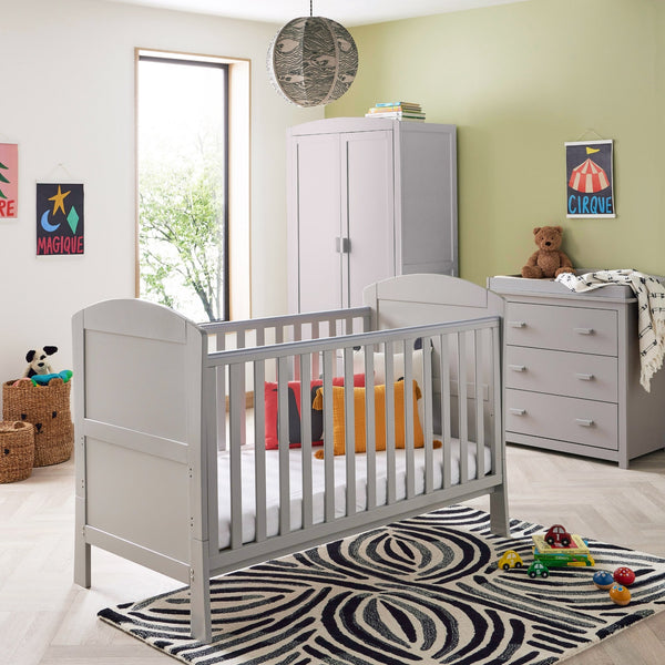 Babymore Aston 3 Piece Nursery Furniture Set | Drop Side Cot Bed, Chest Changer & Wardrobe babymore