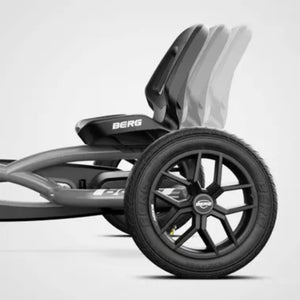 Side view of the BERG Buddy go-kart with an adjustable seat, ensuring a perfect fit for growing kids.