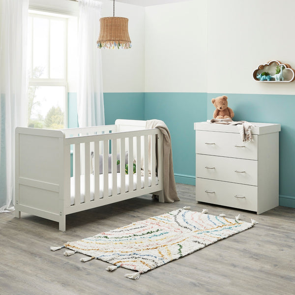Babymore Caro 2 Piece Nursery Furniture Set | Cot Bed & Chest Changer babymore Whitewash