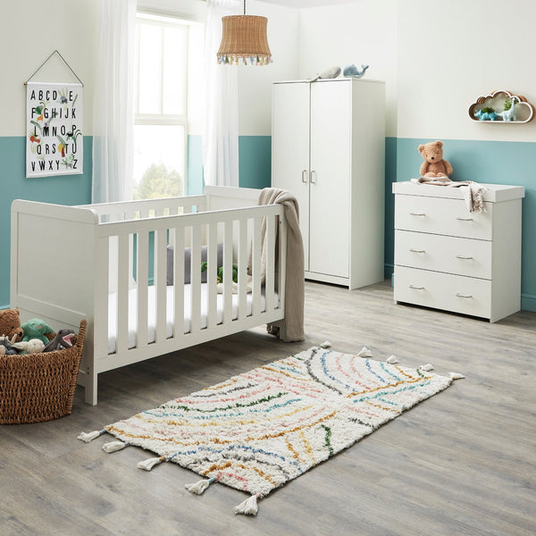 Babymore Caro 3 Piece Nursery Furniture Set | Cot Bed, Changer & Wardrobe babymore Whitewash
