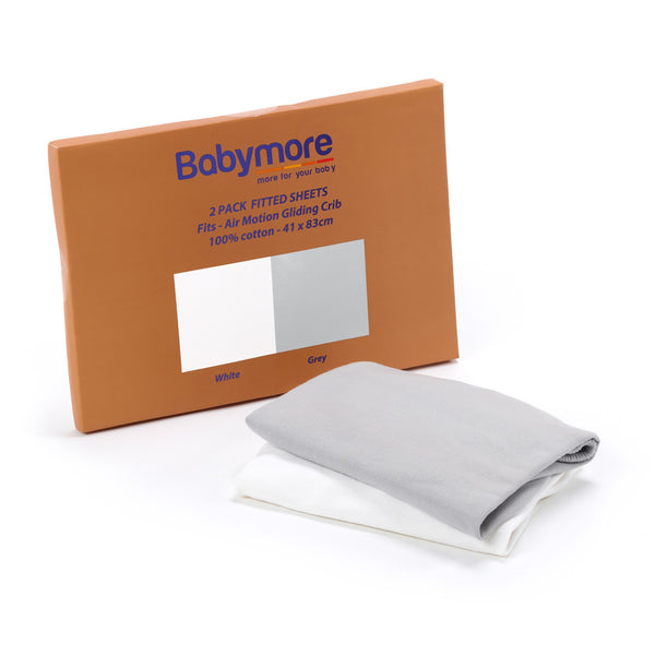 Babymore Fitted Sheets for Air Motion Gliding Crib | Pack of 2 (White & Grey) babymore