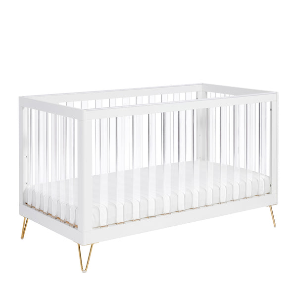 Babymore Kimi XL Acrylic Cot Bed | Modern Convertible Cot with Toddler Rail babymore