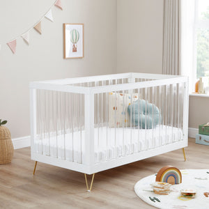 Babymore Kimi XL Acrylic Cot Bed | Modern Convertible Cot with Toddler Rail babymore