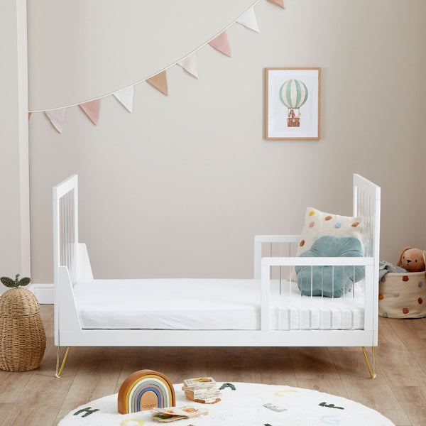 Babymore Kimi XL Acrylic Cot Bed | Modern Convertible Cot with Toddler Rail babymore