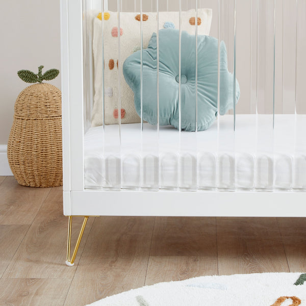Babymore Kimi XL Acrylic Cot Bed | Modern Convertible Cot with Toddler Rail babymore
