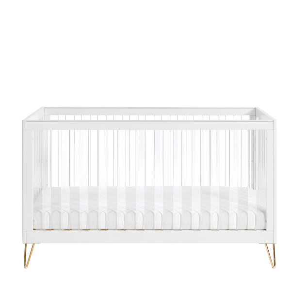 Babymore Kimi XL Acrylic Cot Bed | Modern Convertible Cot with Toddler Rail babymore