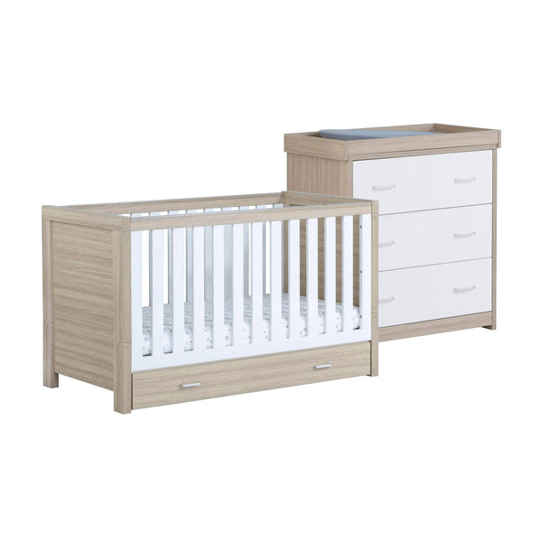 Babymore Luno 2 Piece Nursery Set | Oak Cot Bed & Chest Changer with Optional Drawer babymore