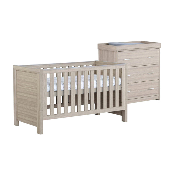Babymore Luno 2 Piece Nursery Set | Oak Cot Bed & Chest Changer with Optional Drawer babymore