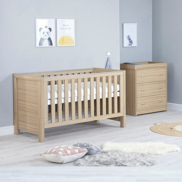 Babymore Luno 2 Piece Nursery Set | Oak Cot Bed & Chest Changer with Optional Drawer babymore Oak Without Drawer