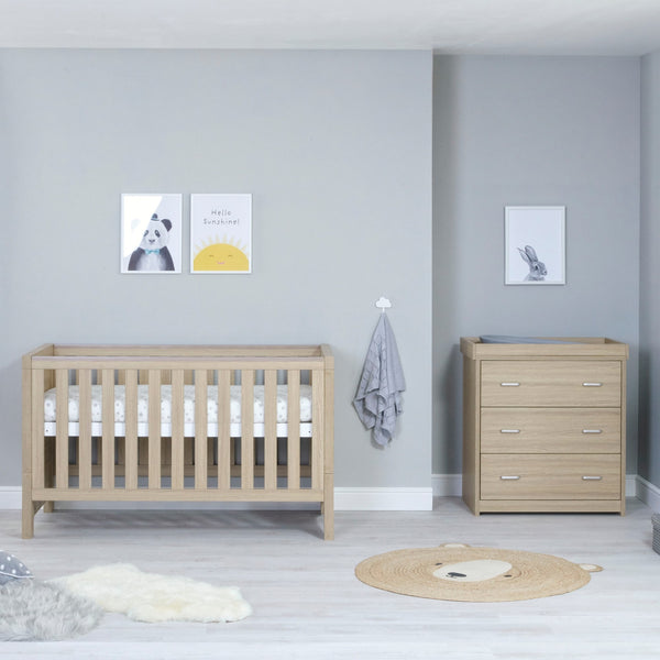 Babymore Luno 2 Piece Nursery Set | Oak Cot Bed & Chest Changer with Optional Drawer babymore