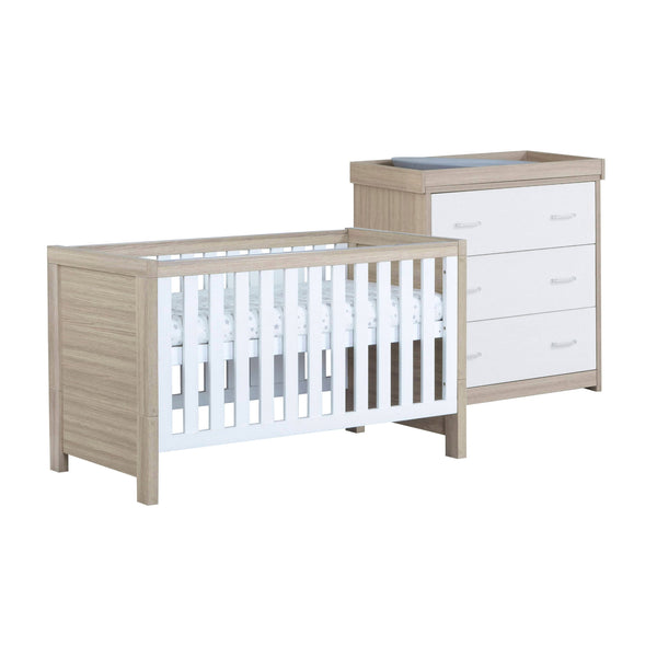 Babymore Luno 2 Piece Nursery Set | Oak Cot Bed & Chest Changer with Optional Drawer babymore