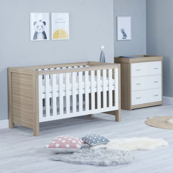 Babymore Luno 2 Piece Nursery Set | Oak Cot Bed & Chest Changer with Optional Drawer babymore Oak-White Without Drawer