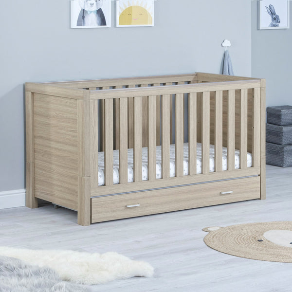 Babymore Luno 3 Piece Nursery Room Set | Oak Cot Bed, Chest Changer & Wardrobe babymore