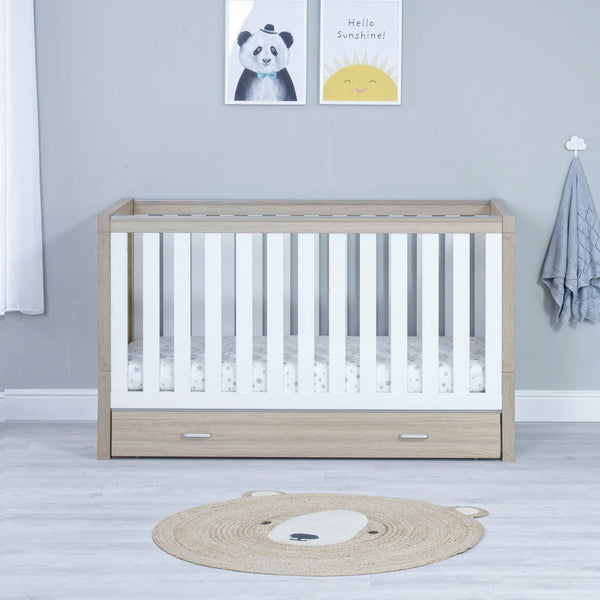 Babymore Luno 3 Piece Nursery Room Set | Oak Cot Bed, Chest Changer & Wardrobe babymore