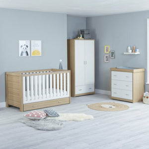 Babymore Luno 3 Piece Nursery Room Set | Oak Cot Bed, Chest Changer & Wardrobe babymore Oak-White With Drawer