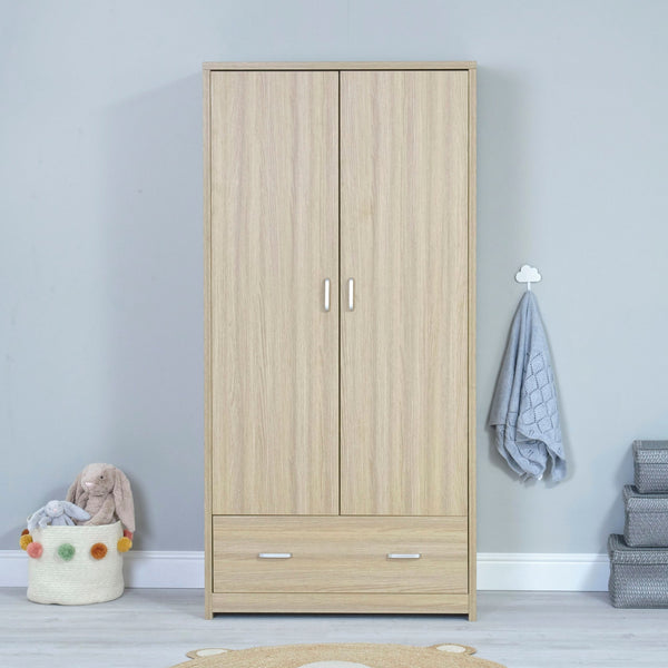 Babymore Luno 3 Piece Nursery Room Set | Oak Cot Bed, Chest Changer & Wardrobe babymore