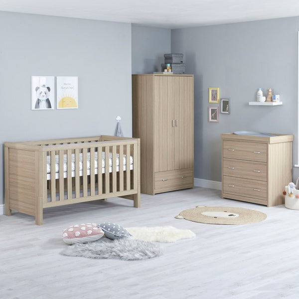 Babymore Luno 3 Piece Nursery Room Set | Oak Cot Bed, Chest Changer & Wardrobe babymore Oak Without Drawer