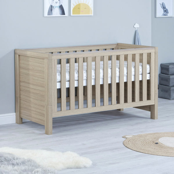 Babymore Luno 3 Piece Nursery Room Set | Oak Cot Bed, Chest Changer & Wardrobe babymore