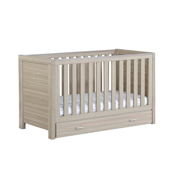 Babymore Luno Cot Bed with Optional Drawer | Modern, Stylish & Convertible | Newborn - 5 Years babymore With Drawer Oak