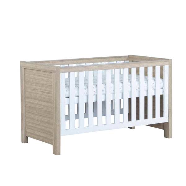 Babymore Luno Cot Bed with Optional Drawer | Modern, Stylish & Convertible | Newborn - 5 Years babymore No Drawer Oak-White