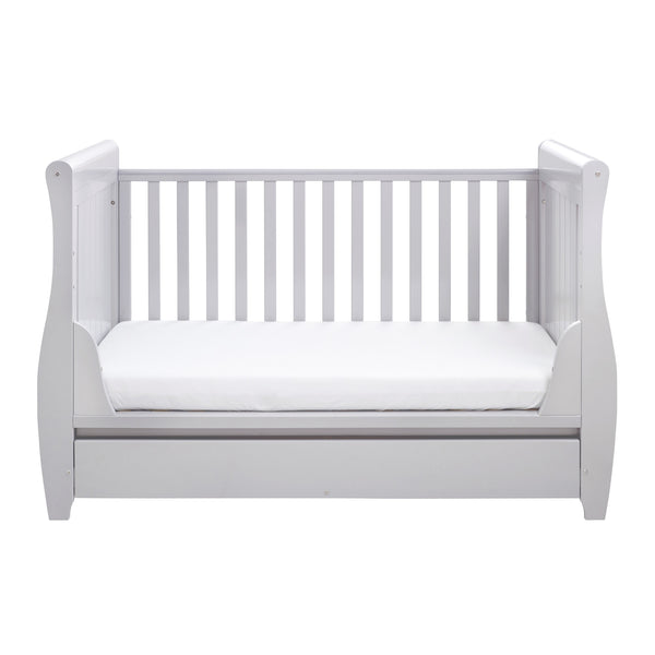 Babymore Stella Sleigh Drop Side Cot Bed with Drawer | Elegant, Convertible & Practical | White or Grey babymore