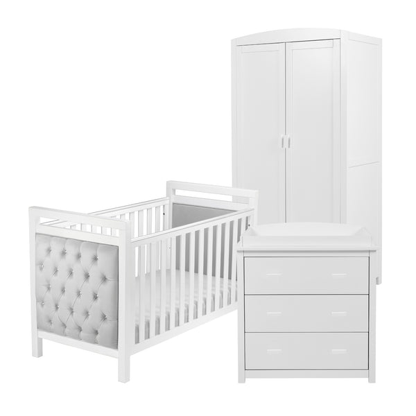 Babymore Velvet Deluxe 3 Piece Nursery Furniture Set | Velvet Cot Bed, Chest Changer & Wardrobe babymore