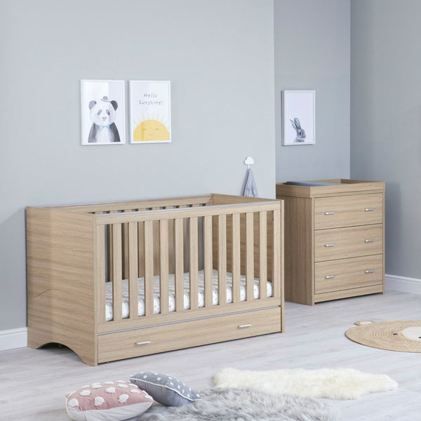 Babymore Veni 2 Piece Nursery Room Set | Oak Cot Bed with Optional Drawer & Chest Changer babymore Oak With Drawer