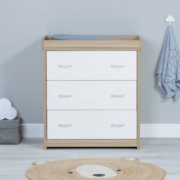 Babymore Veni 3 Piece Nursery Set | Oak Cot Bed with Optional Drawer, Chest Changer & Wardrobe babymore