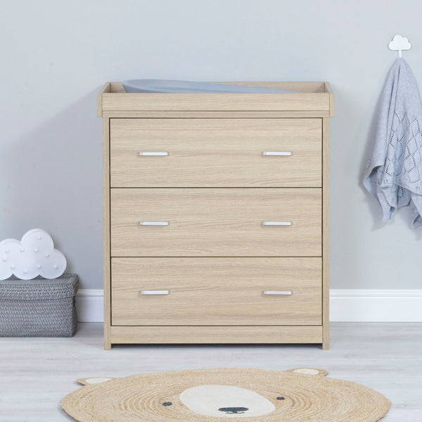 Babymore Veni 3 Piece Nursery Set | Oak Cot Bed with Optional Drawer, Chest Changer & Wardrobe babymore