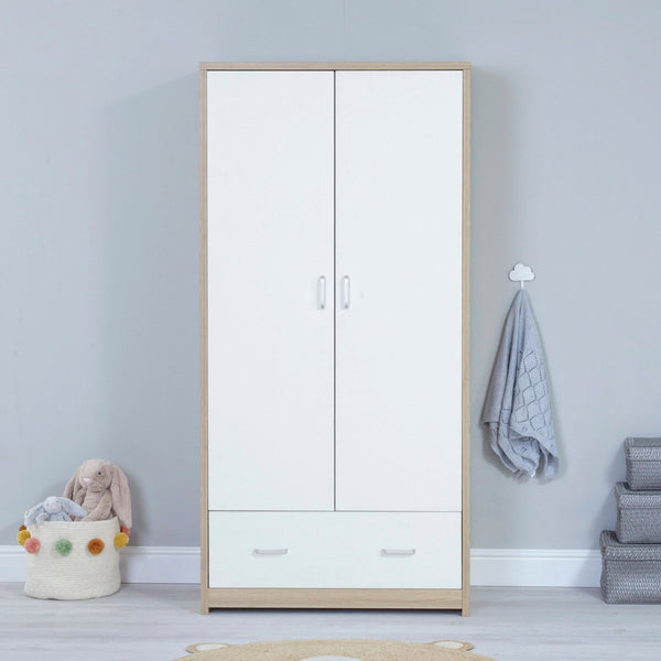 Babymore Veni 3 Piece Nursery Set | Oak Cot Bed with Optional Drawer, Chest Changer & Wardrobe babymore
