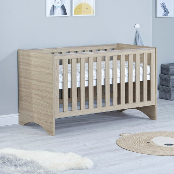 Babymore Veni 3 Piece Nursery Set | Oak Cot Bed with Optional Drawer, Chest Changer & Wardrobe babymore
