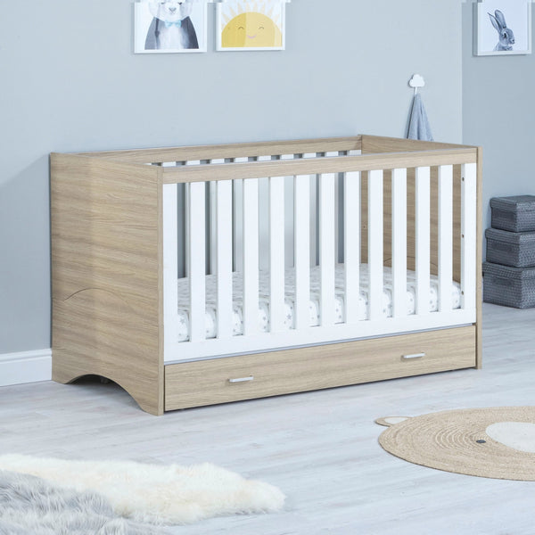 Babymore Veni 3 Piece Nursery Set | Oak Cot Bed with Optional Drawer, Chest Changer & Wardrobe babymore