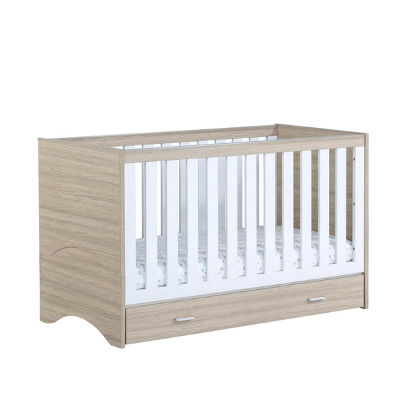 Babymore Veni Cot Bed with Optional Drawer | Modern & Practical Cot Bed with Storage | 0-5 Years babymore With Drawer Oak-White