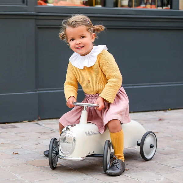 Baghera Roadster Ivory White Ride-On – Classic Metal Push Car | Ages 1+ baghera