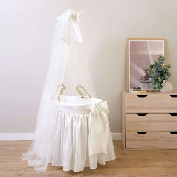 Clair de Lune 80th Anniversary Windsor Palm Moses Basket & Rocking Stand | Ages 0-9M clair de lune With Drape