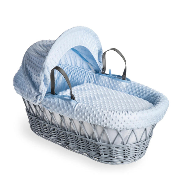 Clair de Lune Dimple Grey Wicker Moses Basket – Soft & Breathable | Ages 0-9M clair de lune Light Blue Basket Only