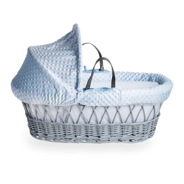 Clair de Lune Dimple Grey Wicker Moses Basket – Soft & Breathable | Ages 0-9M clair de lune