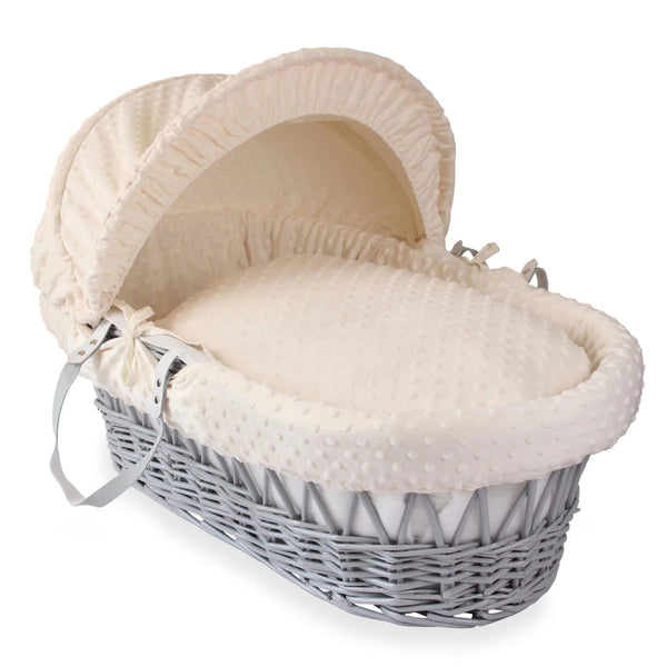 Clair de Lune Dimple Grey Wicker Moses Basket – Soft & Breathable | Ages 0-9M clair de lune Cream Basket Only