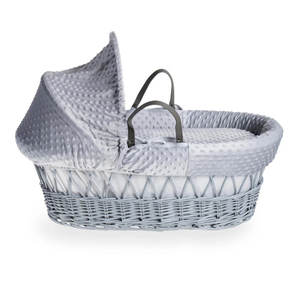 Clair de Lune Dimple Grey Wicker Moses Basket – Soft & Breathable | Ages 0-9M clair de lune