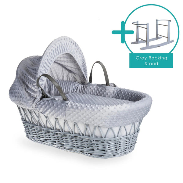 Clair de Lune Dimple Grey Wicker Moses Basket – Soft & Breathable | Ages 0-9M clair de lune Grey With Rocking Stand