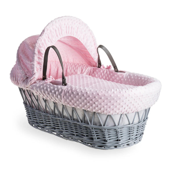 Clair de Lune Dimple Grey Wicker Moses Basket – Soft & Breathable | Ages 0-9M clair de lune Pink Basket Only