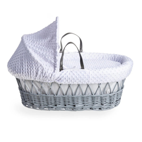 Clair de Lune Dimple Grey Wicker Moses Basket – Soft & Breathable | Ages 0-9M clair de lune