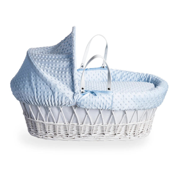 Clair de Lune Dimple White Wicker Moses Basket – Soft & Breathable | Ages 0-9M clair de lune