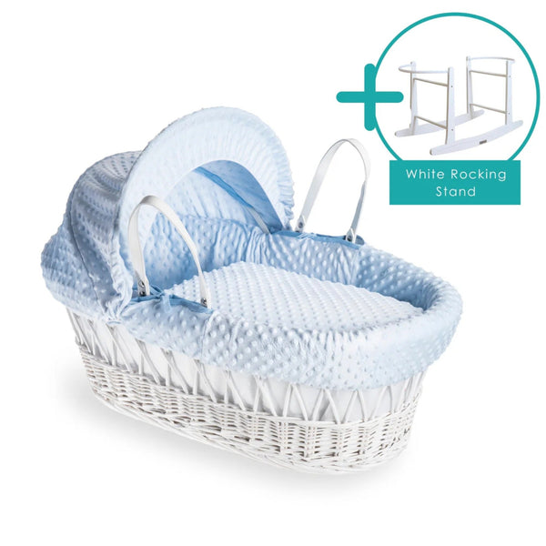 Clair de Lune Dimple White Wicker Moses Basket – Soft & Breathable | Ages 0-9M clair de lune