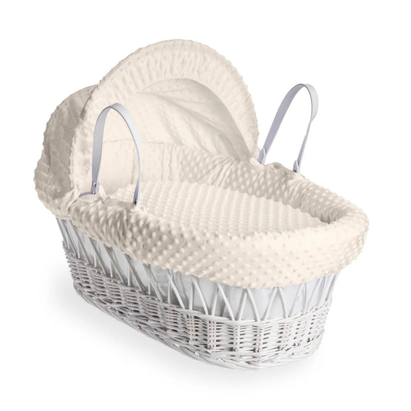 Clair de Lune Dimple White Wicker Moses Basket – Soft & Breathable | Ages 0-9M clair de lune Cream Basket Only