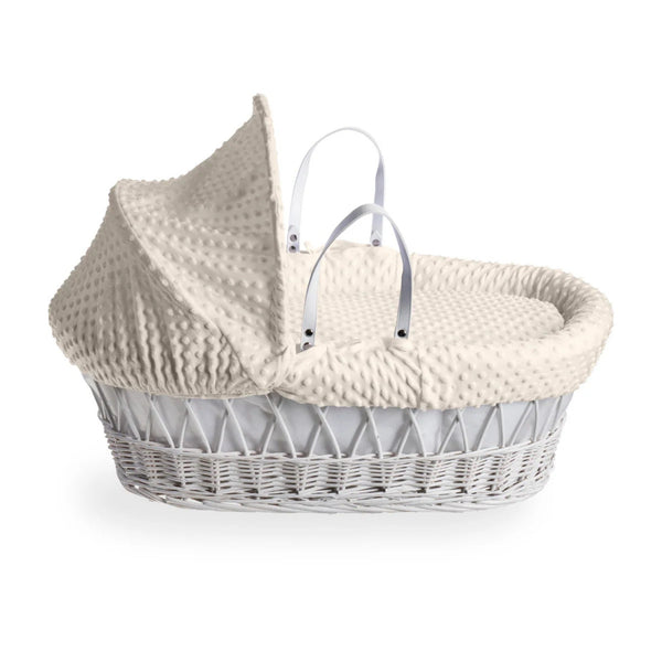 Clair de Lune Dimple White Wicker Moses Basket – Soft & Breathable | Ages 0-9M clair de lune