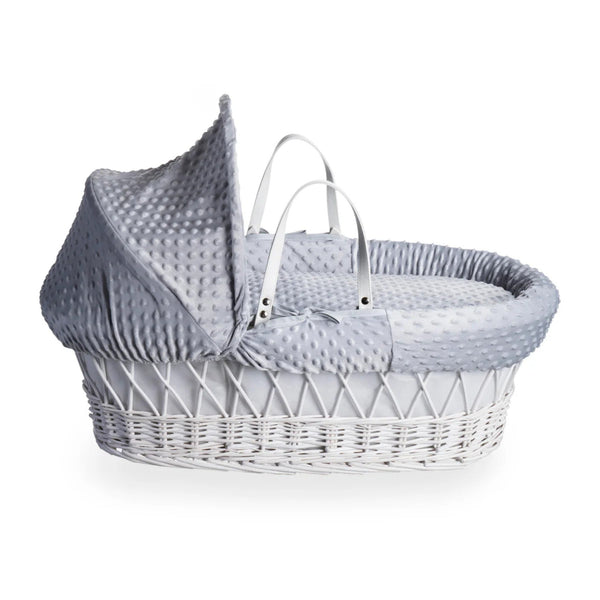 Clair de Lune Dimple White Wicker Moses Basket – Soft & Breathable | Ages 0-9M clair de lune